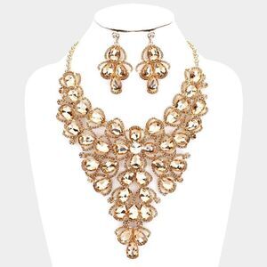 Crystal Lt Topaz Vine Statement Necklace Set